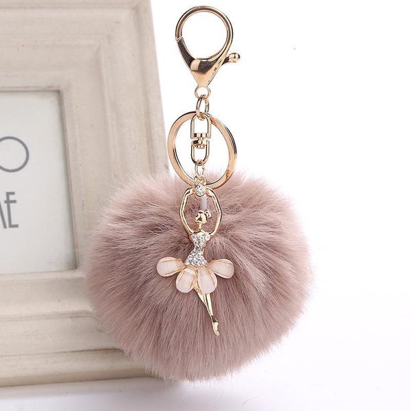 

chain new dancing fake fur ball pom key rings keychain pompom angel ballet girl fourrure bag charms jewelry, Silver