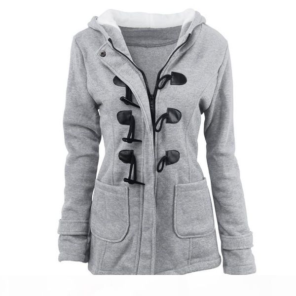 

2017 winter new women jacket fashion slim cotton blend horns buckle pile coating parka coat plus size s-6xl hoodies parka, Black