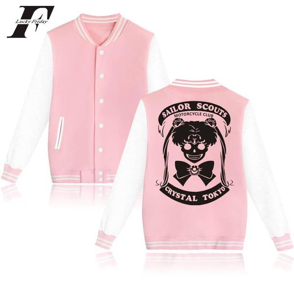 

2020 kawaii sailor moon printed hoodie sweatshirt women button baseball jacket bomber jacket winter and coat clothes, Black;brown