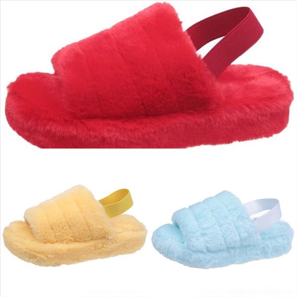 

3ua fur fashion slippers soft low cat plush slipper slides flock slipers women flat plush comfort shoes massage luxury rubber rome with, Black