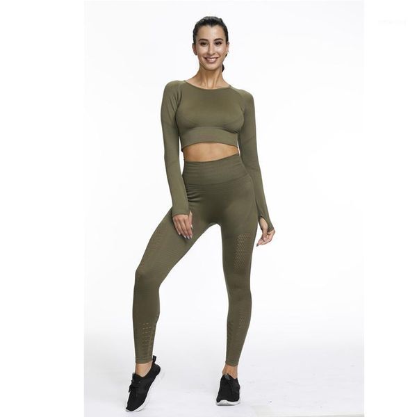 

yoga outfits women seamless set gym clothing for long sleeve crop sport leggings workout sets 2 piece fitness sports suits1, White;red