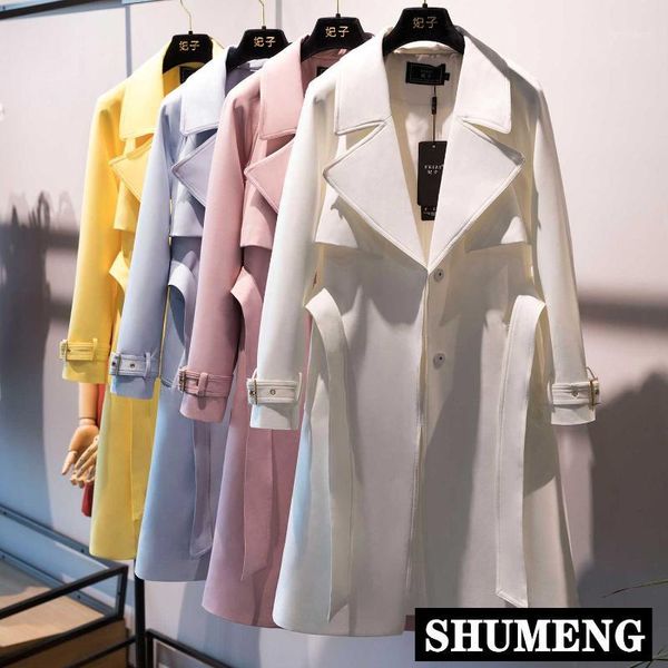 

women's trench coats arrival white coat elegant ladies notched collar belt waist slim long solid color windbreaker overcoat1, Tan;black