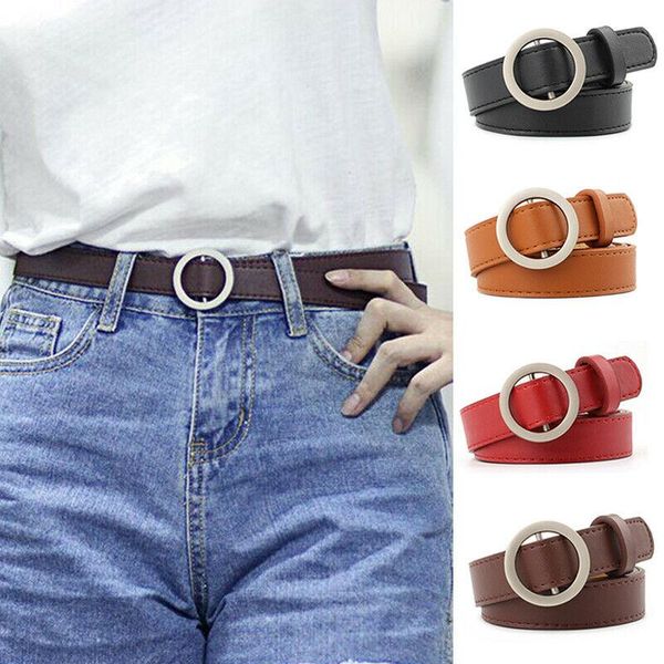 

2020 New Fashion Women Lady Vintage Metal Boho Leather Round Buckle Waist Belt Waistband, Black;brown