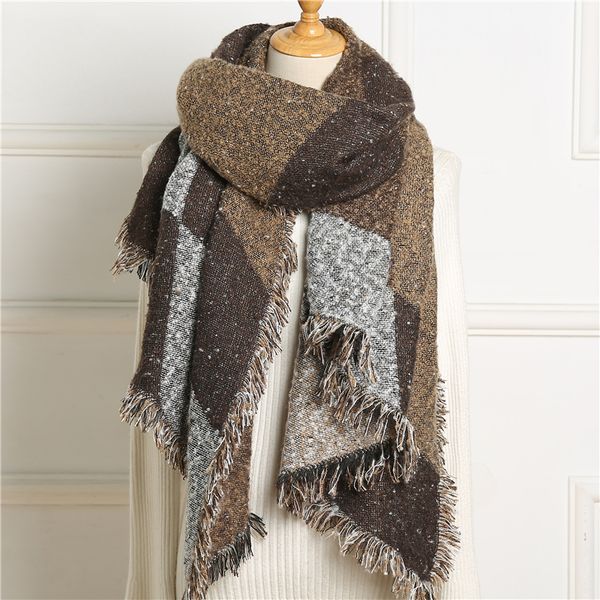 

2020 design thick cashmere scarf women winter knit pashmina rhombus shawls and wraps lady warm neck scarves tassel bufanda, Blue;gray
