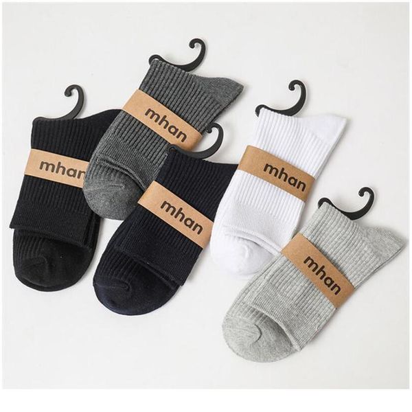 

autumn and winter socks double needle craft vertical strip socks men's tube all-match solid color cotton men bbylsy, Black
