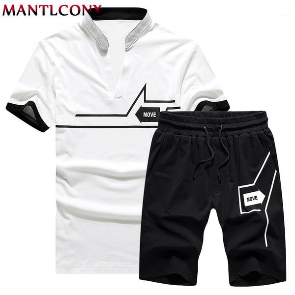 

mantlconx t shirt+shorts sets men letter printed summer suits casual tshirt men tracksuits brand streetwear tees summer1, Gray