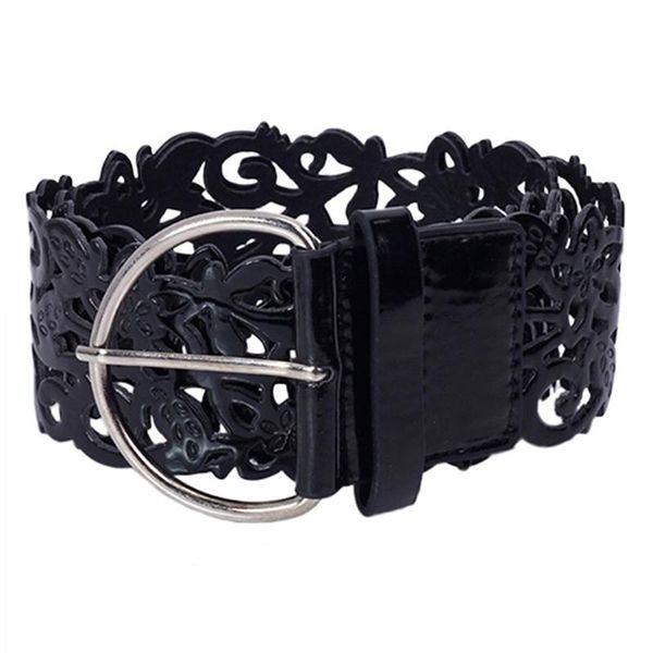 

mytl women's belt wide hollow buckle waistband waist belt (black, Black;brown