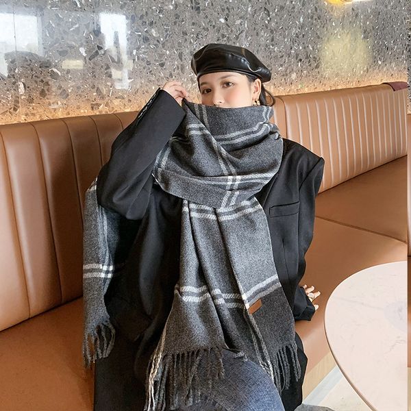 

autumn and winter women's plaid scarf street lovers imitation cashmere shawl british style warm bib klwe, Blue;gray