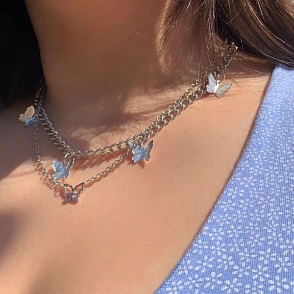 

2020 весна и летние новые дамы мода бабочка кулон многослойное ожерелье, Silver
