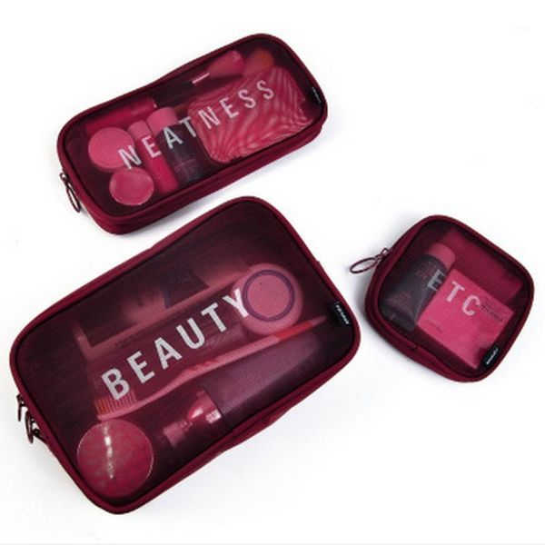 

cosmetic bags & cases 3pcs/set toiletry wash breathable pouch travel makeup bag transparent necessaries letter print mesh letters random1