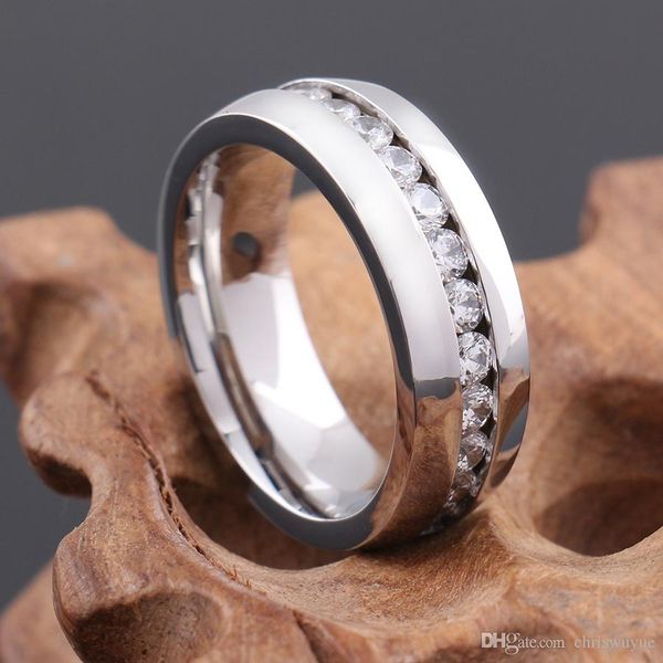 

wide 8mm stainless steel engagement rings eternity rings band cz silver wedding charm elegant silver ring mr55, Slivery;golden