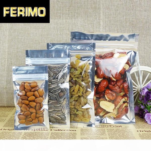 

22 * 32см, 100шт полупрозрачные покрытия из алюминия ziplock мешки - молния многоразового серебристого алюминиевой фольги пластиковый пакет