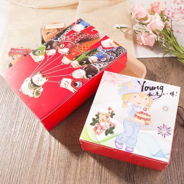 Confezione regalo Red Young Cartoon Stampa Quattro tazze Torta Cupcake / cupcakes Amaretti Scatola / scatole 10 pezzi Commercio all'ingrosso1