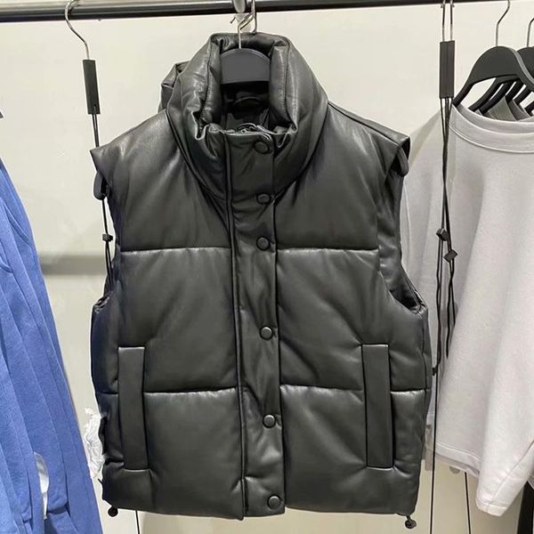 

new autumn winter black warm faux leather vest women fashion zipper sleeveless coat female casual short outwear ladies1, Black;white