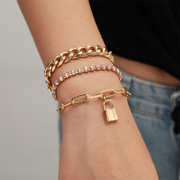 

wanglufei boho lover lock key pendant bracelets set for women beach vintage crystal chain bracelet bangle charm friends jewelry, Black