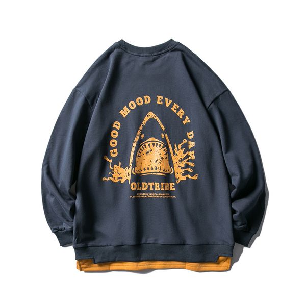 

harajuku japanese autumn fake style pullover of two pieces around the neck loosened male sweatshirt oversize double-mango sweater z1mg, Black