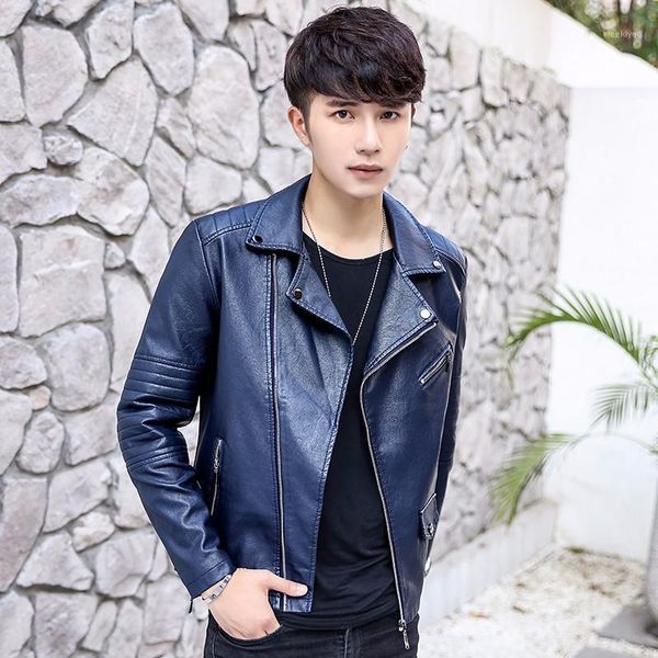 

new pu leather male personality zipper leather jacket,fashion youth cycling jacket large size solid color jacket male1, Black