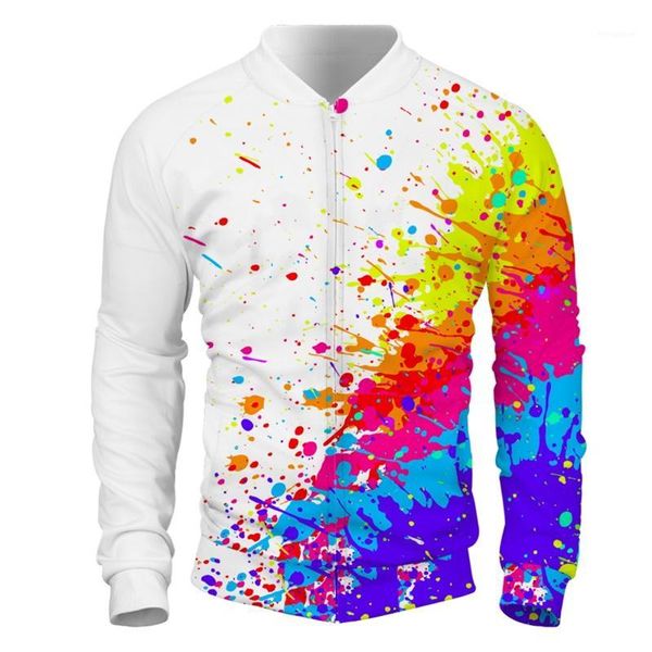 

2020 3d mens jackets splatter colorful painting stains zipper jacket streetwear pullovers plus size 5xl for spring1, Black;brown