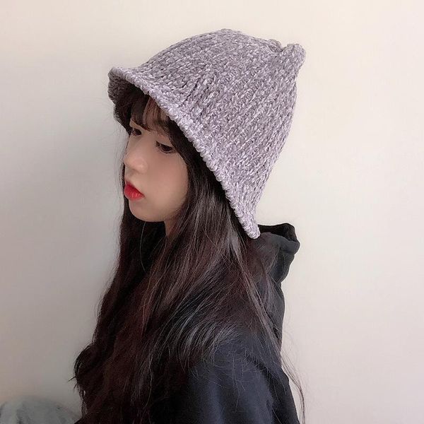 

fisherman's woolen hat, ladies autumn and winter basin hat, korean style foldable knitted warm men's trend1, Blue;gray