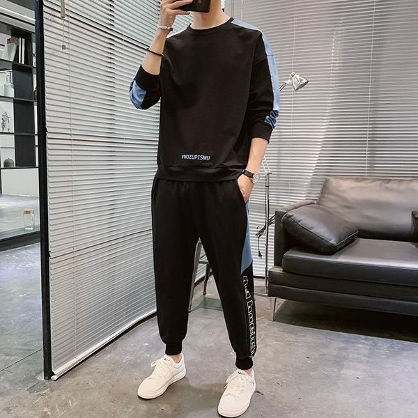 

japanese fashion men sets crewneck fashion cotton long sleeve tracksuit pullover men sets chandal hombre men's clothing db60tz, Gray