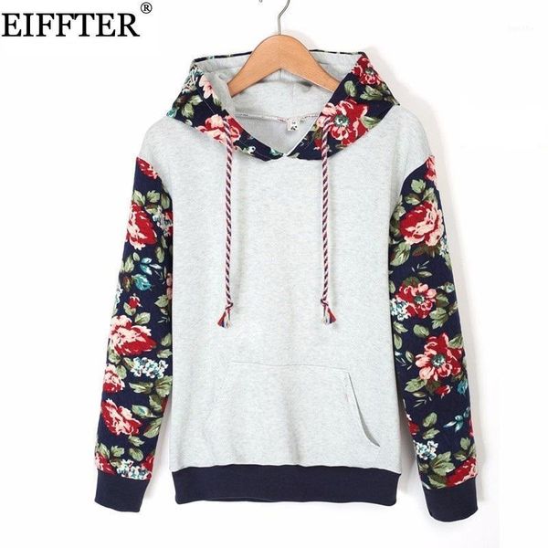 

wholesale- eiffter autumn winter women casual thick warm floral printed hoodies sweatshirts long sleeve hooded long coat jackets zm00921, Black