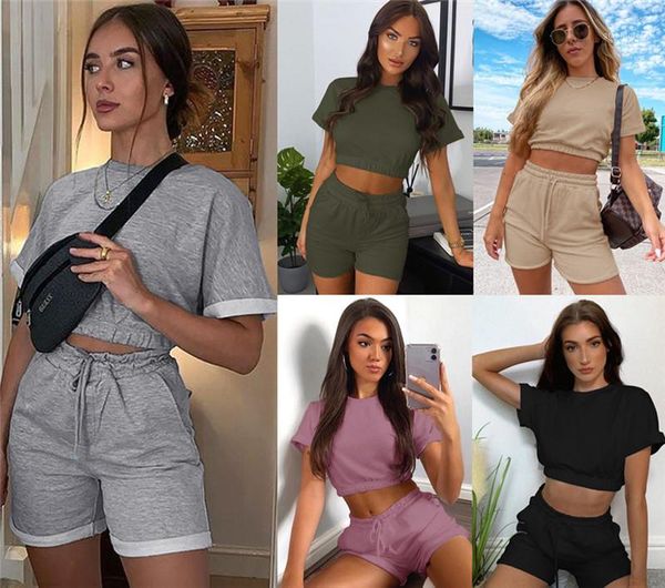 

designer tracksuits fashion short sleeve drawstring short pants womens 2pcs sets casual females clothing solid color womens, Gray