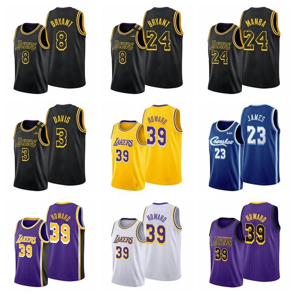 

los angeles lakers kobe bryant lebron james anthony davis dwight howard men basketball jersey, Black