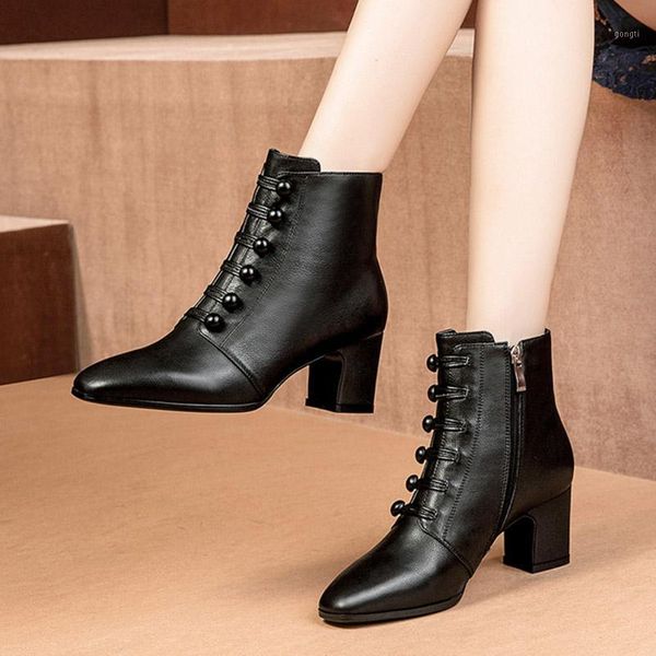 

boots women's retro 2021 winter shoes warm plush ankle booties black green square high heels cross-tied 35-41 botas mujer 8468n1