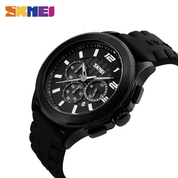 

skmei men quartz watches fashion casual silicone strap wristwatches 30m water resistant satch complete calendar watch 9136, Slivery;brown