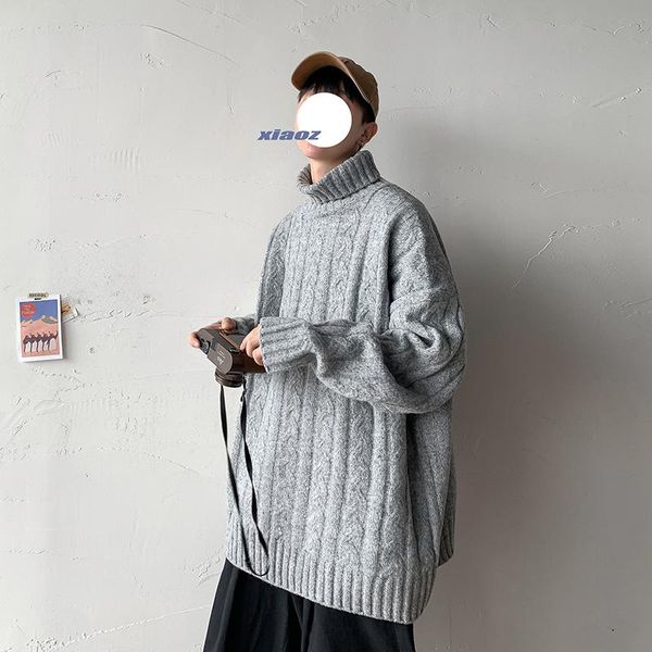 

men's sweaters warm all-match sweater 2021 tureleneck pullovers knitted autumn winter casual korean streetwear clothing, White;black