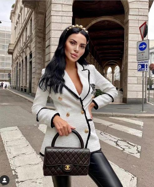 

high street autumn fashion new white full sleeves diamonds badge double breasted sequin blazer coat 2020 celebrity designer part1, White;black