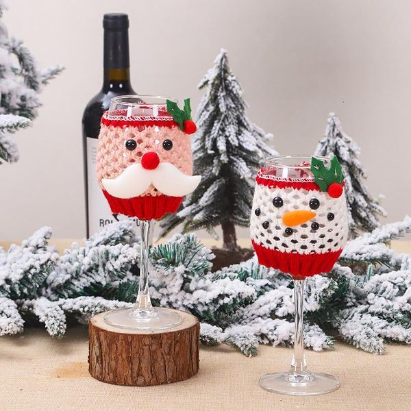 

factoryy9xcset claus christmas santa wine snowman christmas glass decorations for home christmas cup cover navidad decor