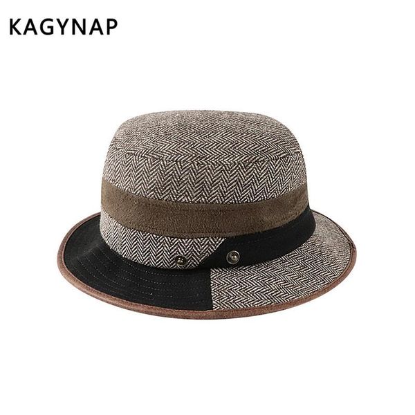 

wide brim hats [kagynap] autumn winter hat for men women retro bucket panama outdoor sunscreen jazz gorras fishing cap, Blue;gray