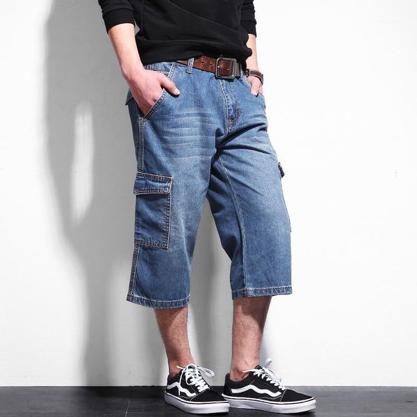 

large men's loose tide fashion jeans 2020 summer calf-length mens denim shorts plus size casual clothing male a53321, White;black