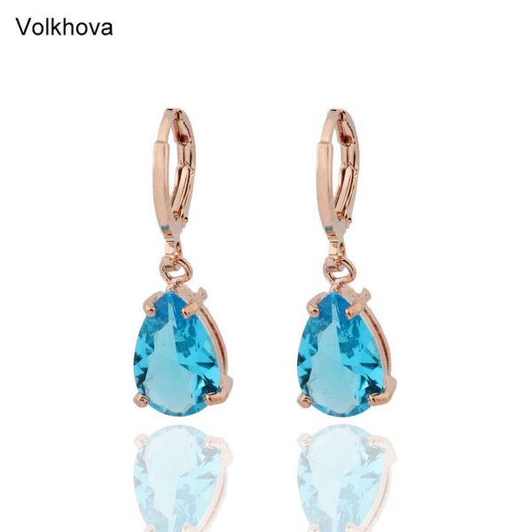 

volkhova 585 rose gold color cz zircon drop earrings for women fashion wedding dangle jewelry earring 7 colors, Silver