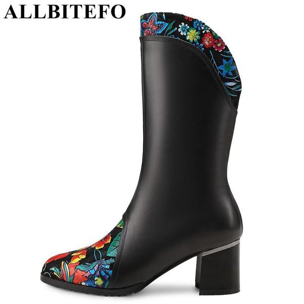 

allbitefo new fashion brand genuine leather mixed colors women boots high heels ankle boots women winter snow girls shoes, Black