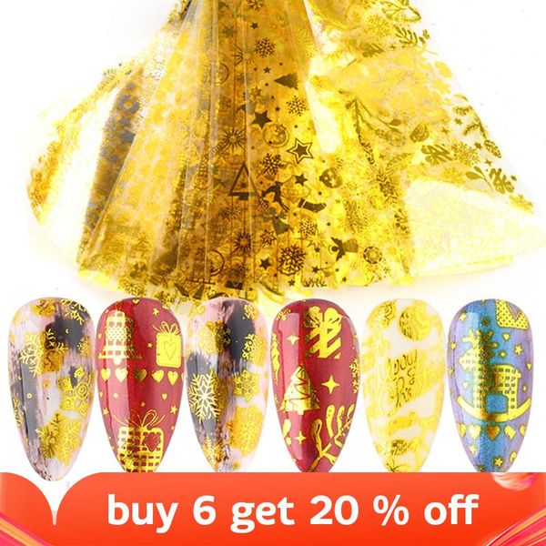 

stickers & decals 10pcs nail foils golden christmas snowflake candy star transfer for manicure year xmas nails accessories sasw7116, Black