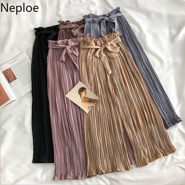 

neploe chiffon sping summer bandage women pants solid bow pleated 2020 pantalon femme casual simple ropa mujer loose 1c893 t200422, Black;white