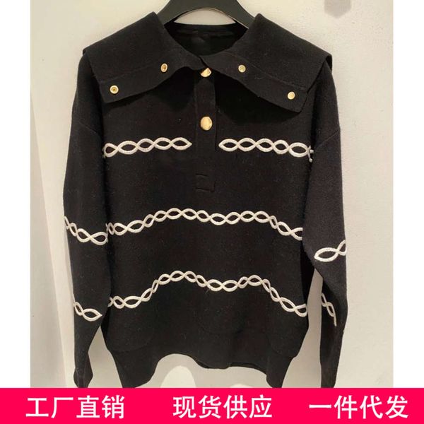 

french s family autumn and winter 2020 new lapel pattern solid color loose knit women's pullover sweater 20555, White;black