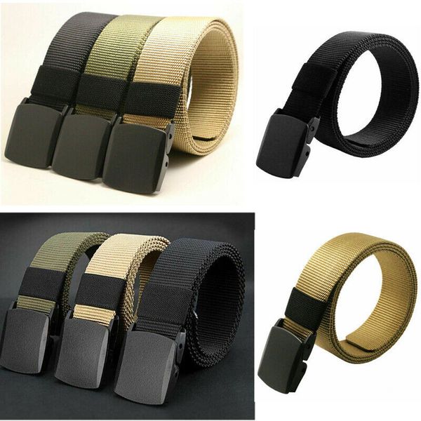 

designer stylish mens womens army tactical waist belt adjustable canvas belts men buckle girdle waistband 110cm, Black;brown