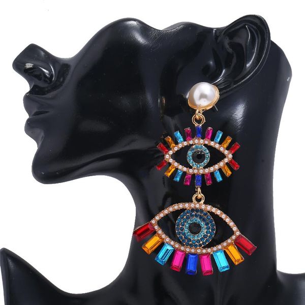 

dangle & chandelier unique multi color crystal evil eye earrings elegant simulated pearl statemen drop for woman ear jewelry bincos, Silver
