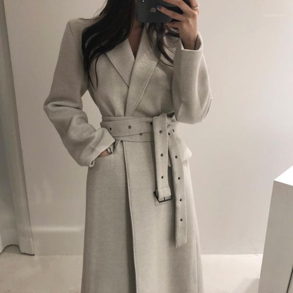 

high qulity woman coats winter wool long coat 2020 new belt office lady woolen jacket fashion lace up coats outerwear cothes1, Black