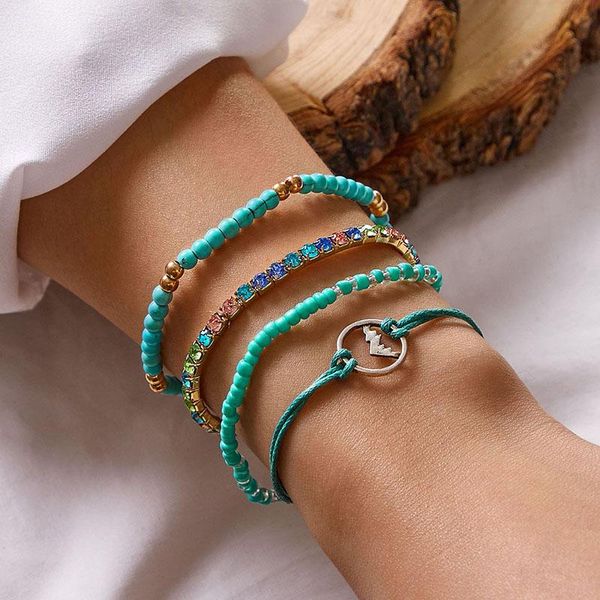 

tocona luxury bead bracelets for women charms shiny rhinestone hollow geometric handmade rope bohemian jewelry wholesale 10154, Golden;silver