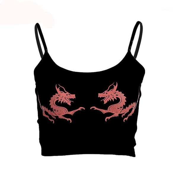 

women cropped dragon print cami summer black spaghetti strap backless crop 2018 streetwear bralet women1, White