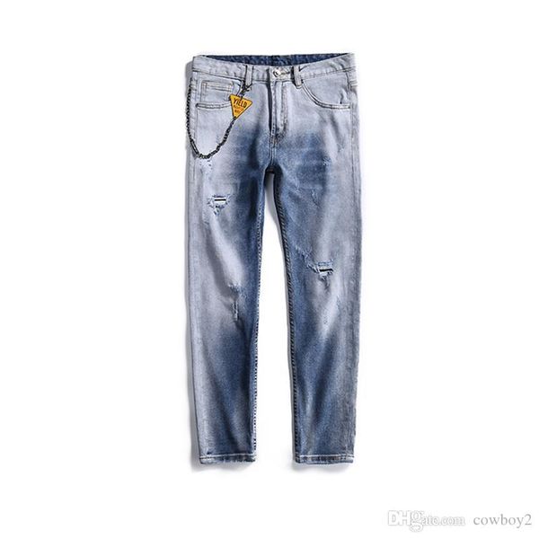 

2021 new european and american men's wear holes jeans slim motorcycle rider jeans fashion designer hip-hop men's wear jeans fashio, Blue