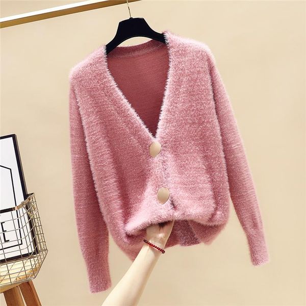 

women's knits & tees gkfnmt women knitted sweater korean mohair cardigan coat loose sweaters long sleeve female autumn jacket, White