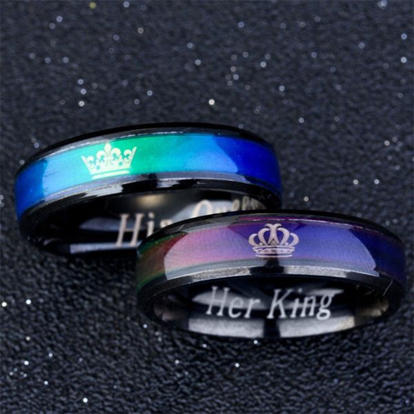 

his emperature her king sensing queen mood crown ring stainless steel couple love rings fashion jewelry will and sandy g, Silver