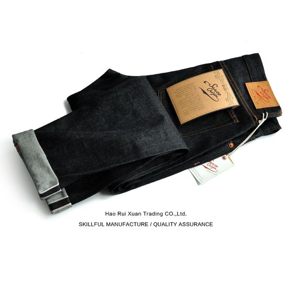 

sauce origin 910-pi men jeans pants slim fit selvedge denim jeans sanforized denim handmade american cotton q0105, Black;white