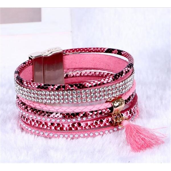 

for rhinestone multilayer women leather crystal tassel magnetic bracelets bangles bohemian g35