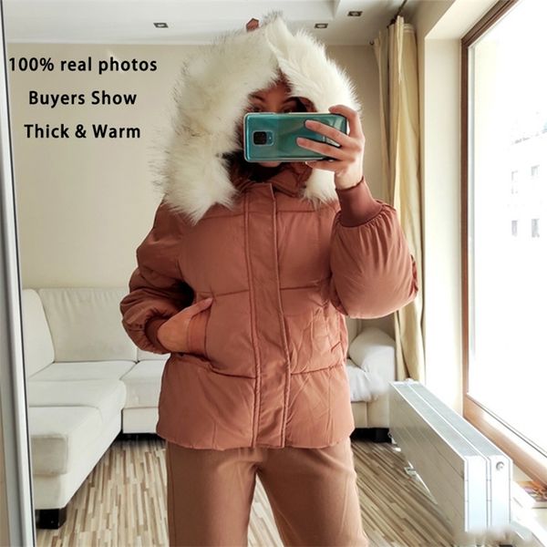 

new big fur collar parka hooded coat winter jacket women autumn wear jackets parkas outwear women outwear coats 201026, Black